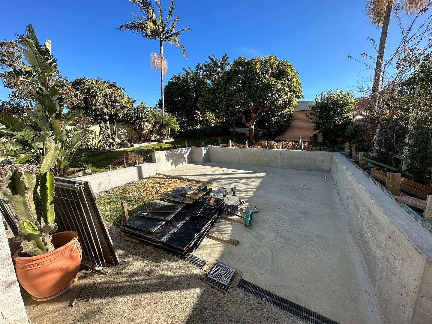 Formwork for the retaining wall before the pour