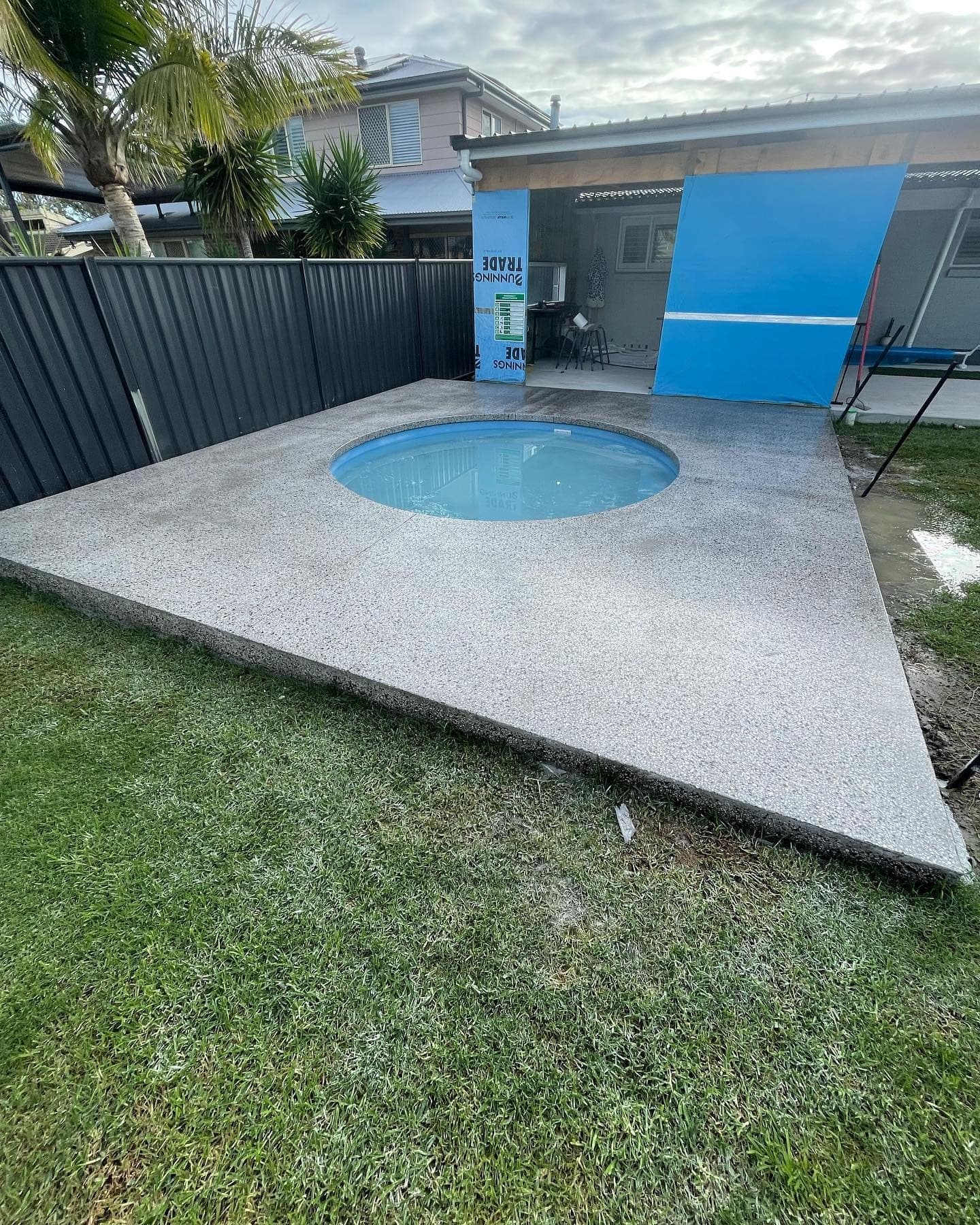 The circle pool surround from the yard