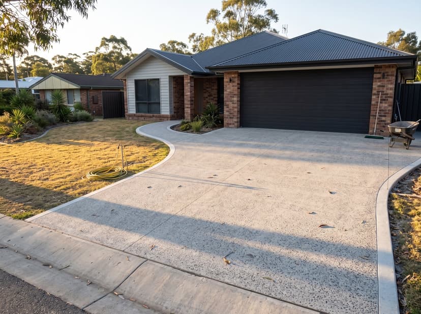 Coloured concrete driveway with cast-in strip drain