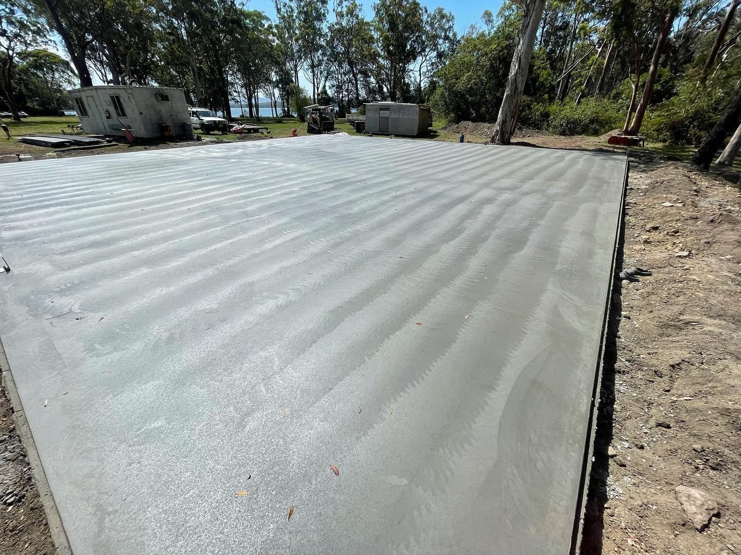 Large shed slab freshly finished by East Edge Concreting